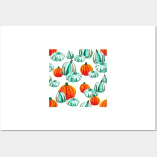 Watercolor Halloween Pumpkins - Orange & Teal Posters and Art